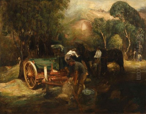 Ranchers In The Arroyo Seco Oil Painting by Jean Mannheim