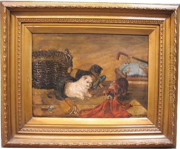 Naughty Puppies Oil Painting by Mary A. Millington Mannin