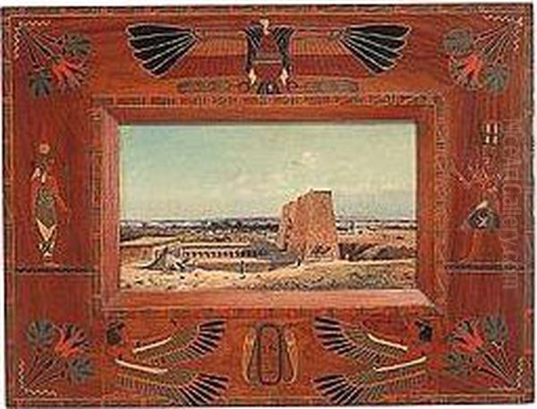 Ancient Temples: Scenes At Kurna And Esna (the Temple Of Horus), A Pair Of Paintings Oil Painting by Giacomo A. Mannini