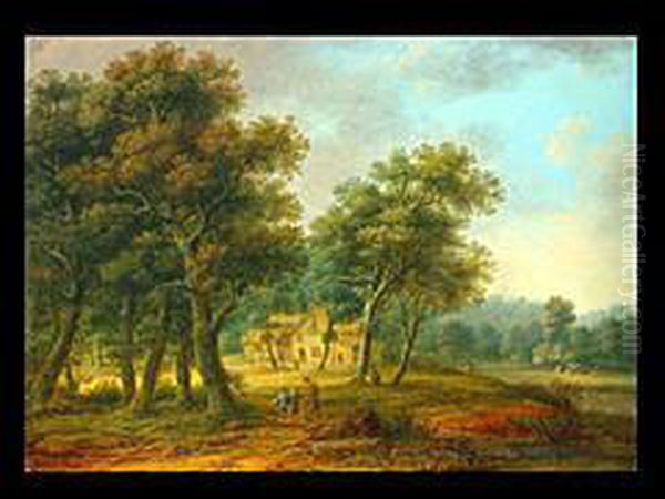 Waldlandschaft Mit Personen Und Kuhen Oil Painting by Franz Joseph Manskirch