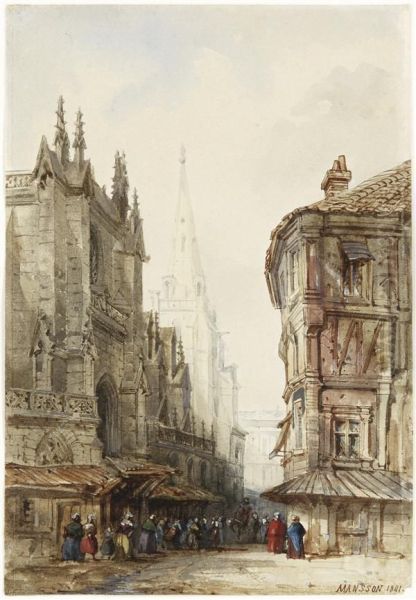 Vue D'une Rue Animee Oil Painting by Theodore Henri Mansson