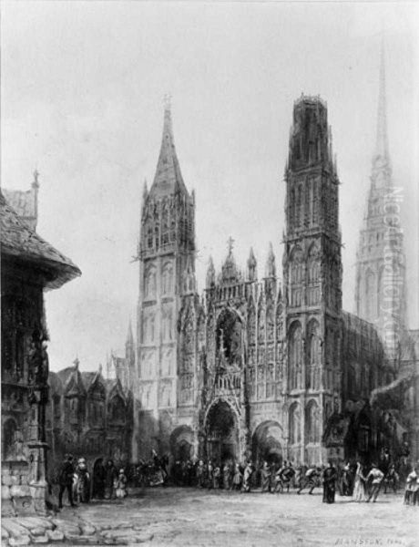 Die Kathedrale Von Rouen Im Vordergrund Ein Mittelalterlicher Festzug Oil Painting by Theodore Henri Mansson