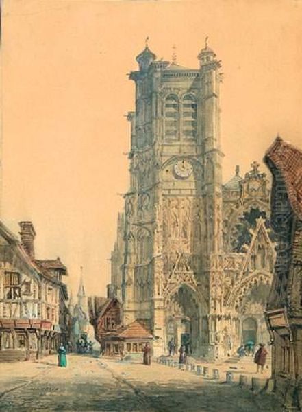 Tour Nord Du Portail De La Cathedrale De Sens Oil Painting by Theodore Henri Mansson