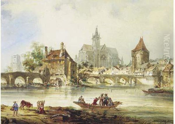 Vue De Moret, 1846. Oil Painting by Theodore Henri Mansson