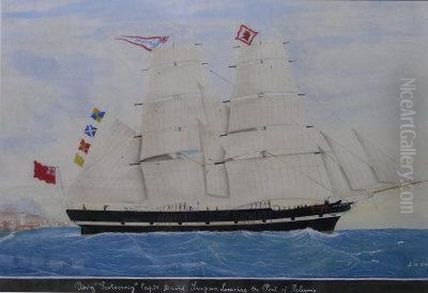 Brig Scotscraig Capt. David Simpson Leaving The Port Of Polermo Oil Painting by L. Mant