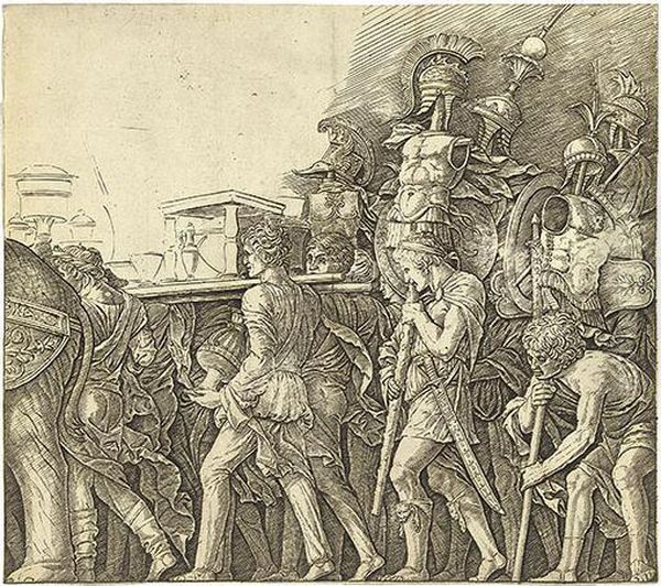 Triumph Of Caesar: Soldiers Carrying Trophies. Oil Painting by Andrea Mantegna