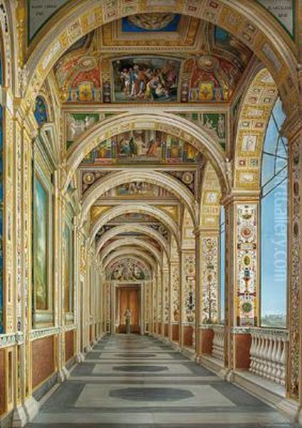 Nuova Loggia Pia Al Vaticano 1870 Oil Painting by Alessandro Mantovani