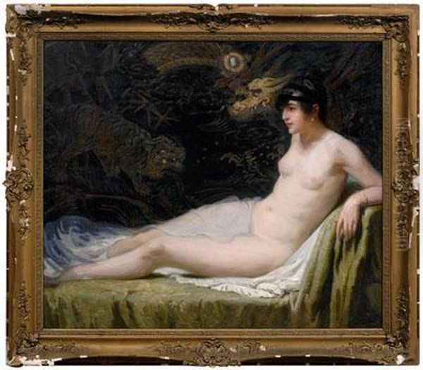 Nude Reclining On A Recamier Oil Painting by Jozsef Manyai