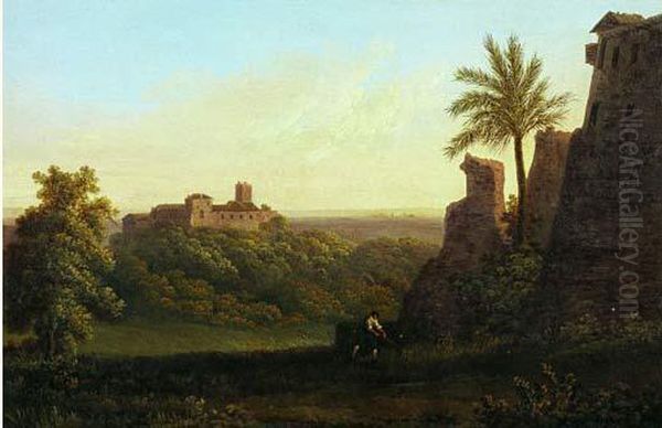 Le Jardins Des Freres De La Polveriera Depuis Leur Couvent, Pres De Rome Oil Painting by Ferdinando Manzini