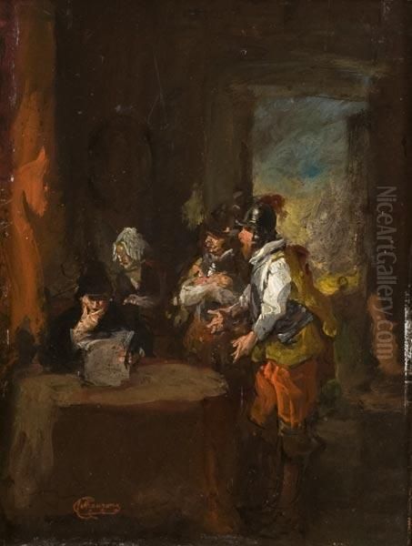 Soldati Con Lettera In Interno Oil Painting by Ignazio Manzoni