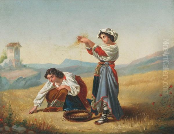 Gleaners Oil Painting by Egisto Manzuoli