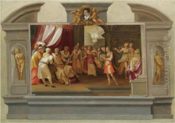 A Trompe L'oeil Design For A Wall Monument Oil Painting by da San Friano Maso