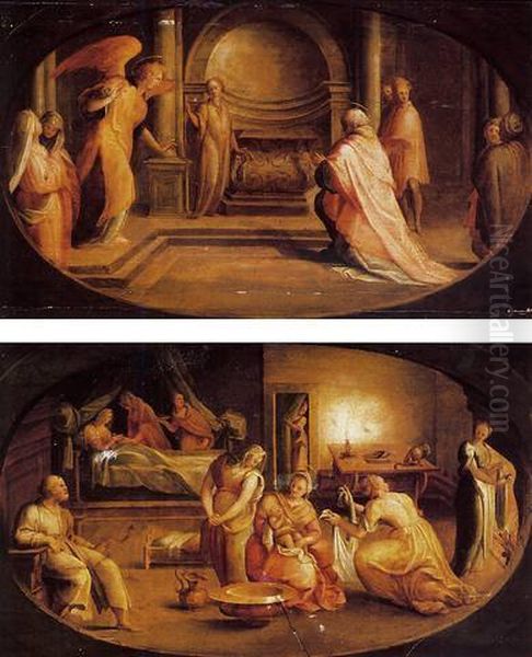 The Angel Gabriel Appearing To Zacharias (#) The Birth Of Saint John Oil Painting by da San Friano Maso