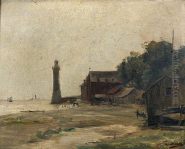 Le Phare De Honfleur Oil Painting by Adolphe Charles Marais