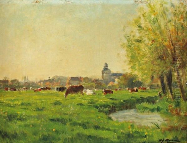 Vaches Au Paturage Oil Painting by Adolphe Charles Marais