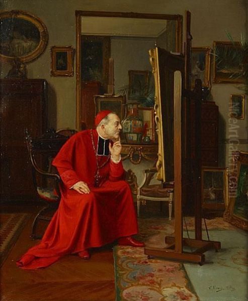 Cardinal Admirant Un Tableau Oil Painting by Victor Marais-Milton