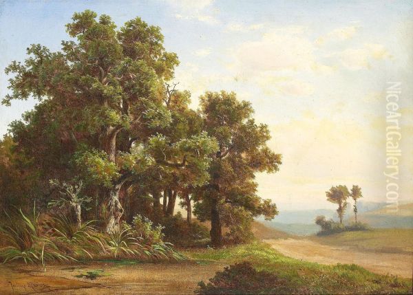 Landskap Med Ekar Oil Painting by Julius Eduard Marak