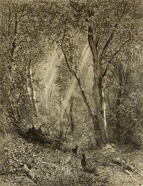 Beech And Oak - Two Helio-engravings From The Cycle Austrian Forest Character Oil Painting by Julius Edvard Marak