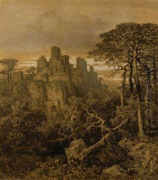 A Landscape With A Castle Ruin Oil Painting by Julius Edvard Marak