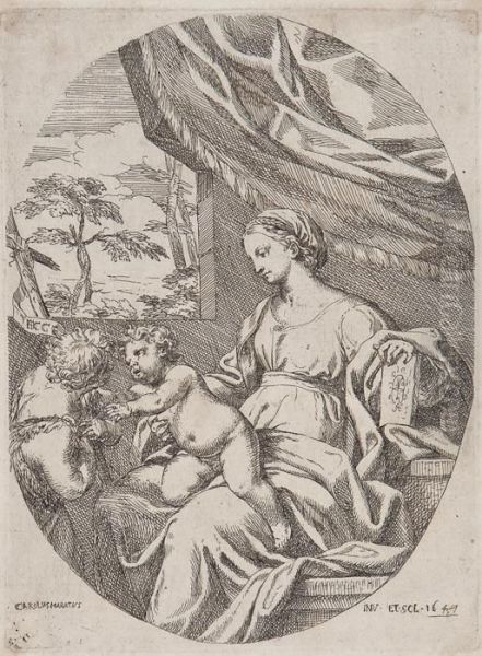 The Virgin And Child With The Infant St John Baptist Oil Painting by Carlo Maratta or Maratti