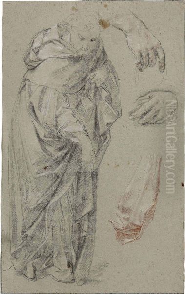 A Franciscan Saint, With Subsidiary Studies Of Hands And Drapery Oil Painting by Carlo Maratta or Maratti