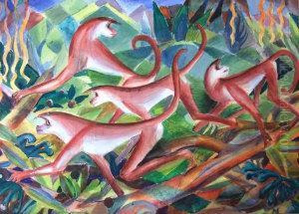 Monkeys Oil Painting by Franz Marc