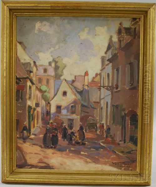 Village Scene Oil Painting by Emmanuel Marcel-Laurent