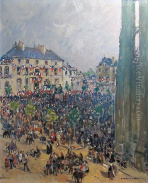 Place De L'hotel De Ville A Quimper Oil Painting by Emmanuel Marcel-Laurent