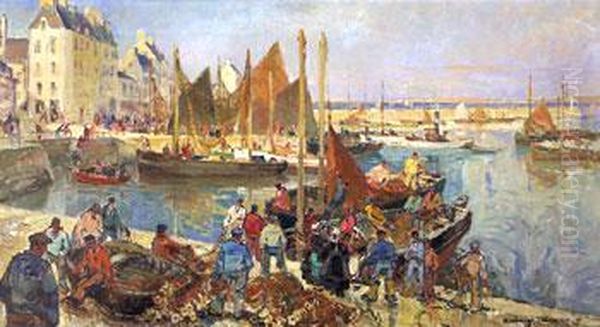 Retour De Peche A Douarnenez Oil Painting by Emmanuel Marcel-Laurent