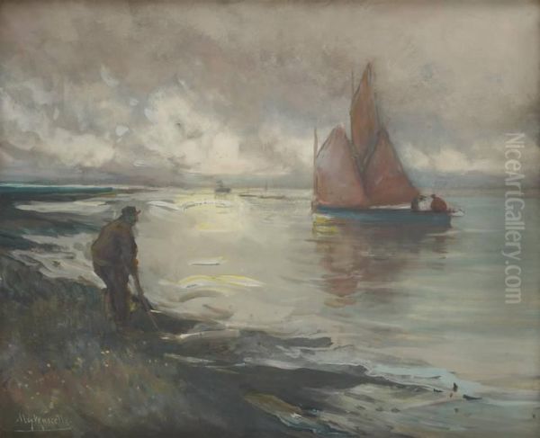 Coucher De Soleil Sur L'estuaire Oil Painting by Alexandre Marcette