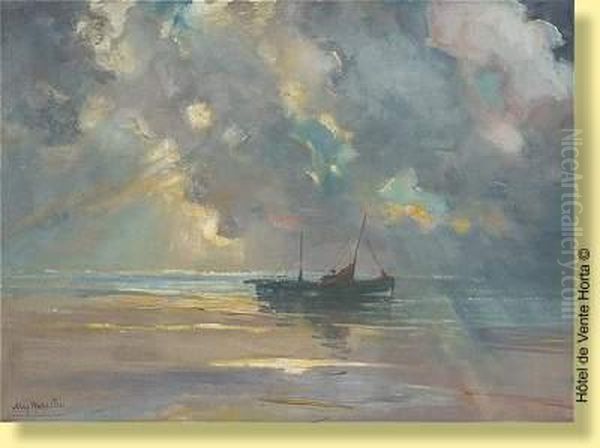 Bateau De Peche Au Coucher Du Soleil Oil Painting by Alexandre Marcette