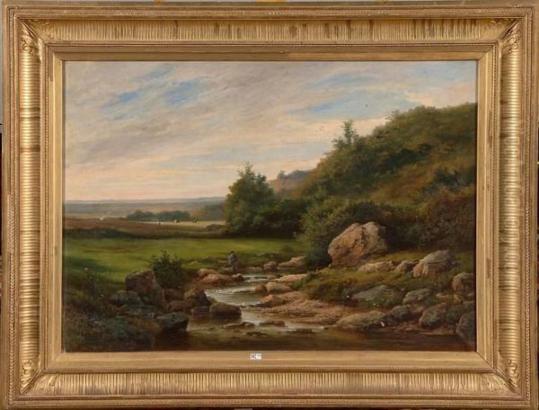 Paysage Anime A La Riviere Oil Painting by Henri Marcette