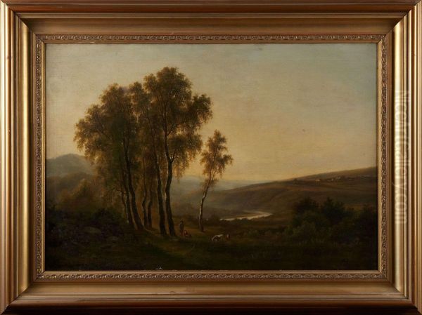 Landskap Med Dalgang Oil Painting by Henri Marcette