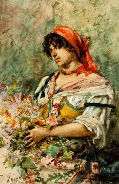 Vendedora De Flores Oil Painting by Vicente March y Marco