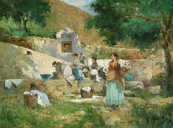 Lavadero Publico Rural. Oil Painting by Vicente March y Marco