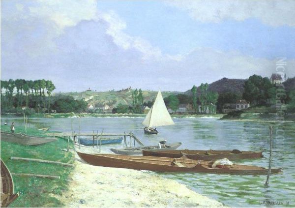 Canotiers Sur La Seine Oil Painting by Lucien Marchais