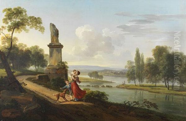 Sommerliche Flusslandschaft Mit Klassischen Ruinen Oil Painting by Pierre-Antoine Marchais