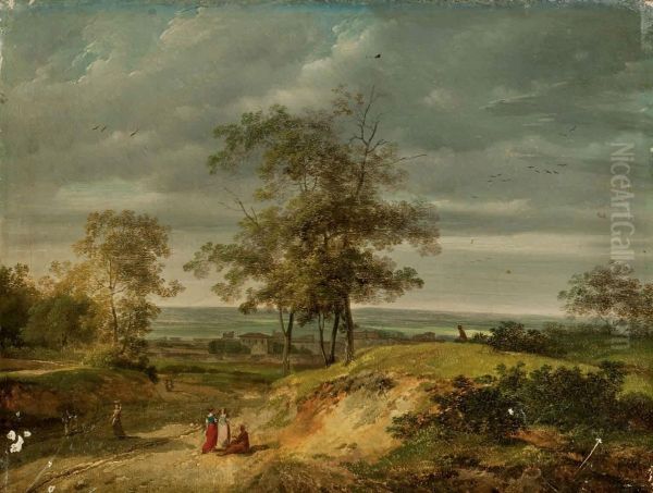 Paysage Anime Au Bord De La Mer Oil Painting by Pierre-Antoine Marchais