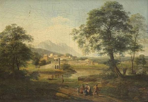 Vue Des Campagnes De Rome Avec Belisaire Rencontrant Des Paysans Oil Painting by Pierre-Antoine Marchais