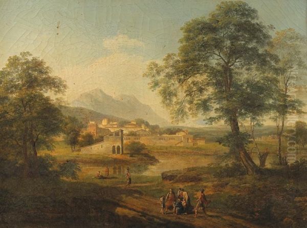 Vue Des Campagnes De Rome Avec Belisaire Rencontre Par Des Paysans Oil Painting by Pierre-Antoine Marchais