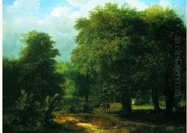 Paysage De Sous-bois Anime De Promeneurs Oil Painting by Pierre-Antoine Marchais