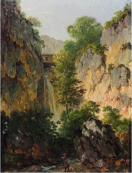 Peintre Sur Le Motif Pres D'une Cascade Oil Painting by Pierre-Antoine Marchais