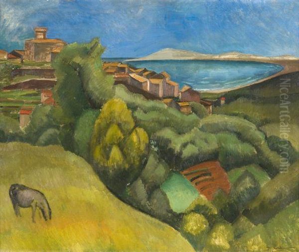 Vue De Cagnes Oil Painting by Jean Hippolyte Marchand