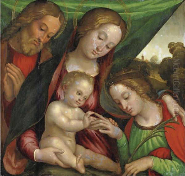 Sacra Famiglia Con Matrimonio Mistico Di Santa Caterina Oil Painting by Girolamo Marchesi da Cotignola