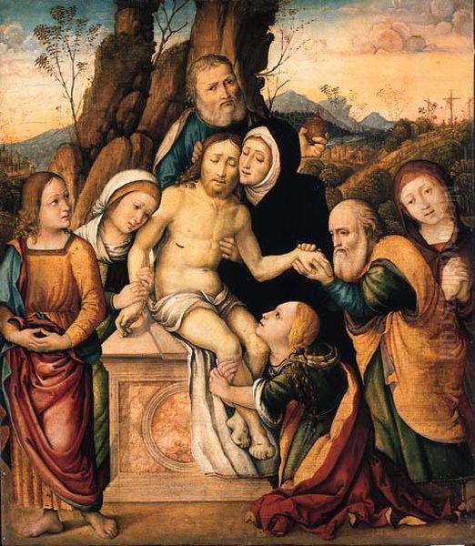 La Pieta Con Le Tre Marie, Sant'anna, Nicodemo, Giuseppe D'arimateae Giovanni Evangelista Oil Painting by Girolamo Marchesi da Cotignola