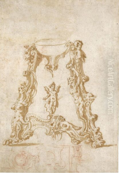 Design For The Base Of A Decorative Vessel Oil Painting by Marco Marchetti, Called Marco Da Faenza