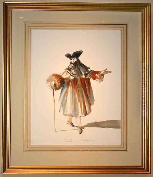 Six Framed Watercolor On Paper Of Venetianmasked Figures Oil Painting by Carlo Marchioni