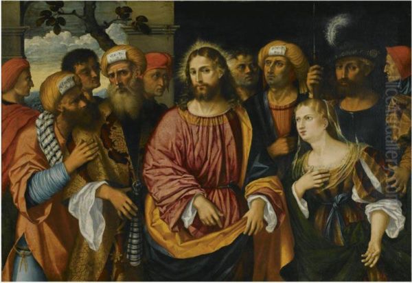 Christ And The Woman Taken In Adultery Oil Painting by Rocco Marconi