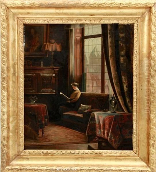 Woman Reading In Victorian Interior Oil Painting by C. Mard Field