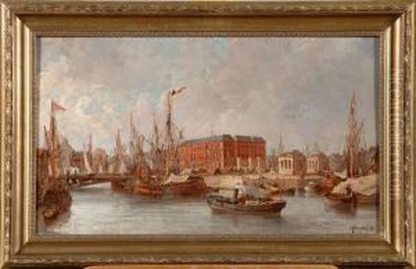 Port De Bruxelles Anime A La Hauteur Des Entrepots De Tour Et Taxis Oil Painting by Emile Raphael Marechal